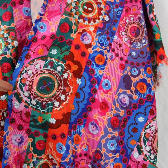 Colorful Floral Medallion Open Front Fringe Cardigan Shawl Wrap Kimono 3XL Boho - Picture 5 of 10